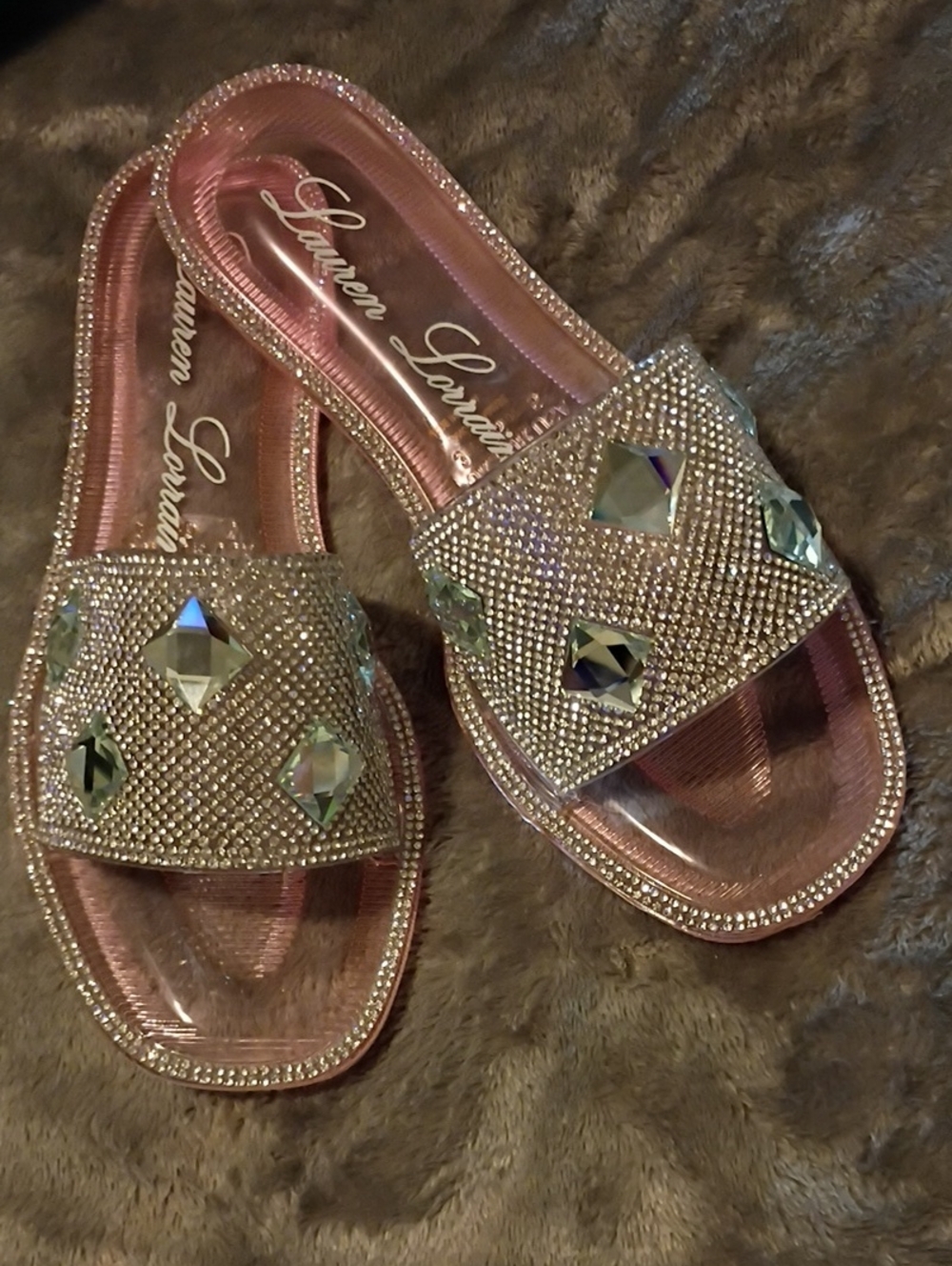 Lauren Lorraine Pink Crystal Embellished Slide Sandals Size 5.5